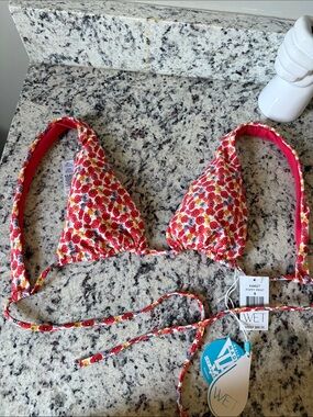 Wet Swim Red Poppy Print Triangle Bikini Top